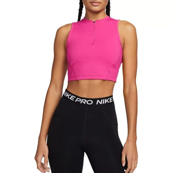 Nike Pro Dri FIT Cropped Tank Top Hot Pink Womens X-Large High Neck Sports Bra - Picture 1 of 8